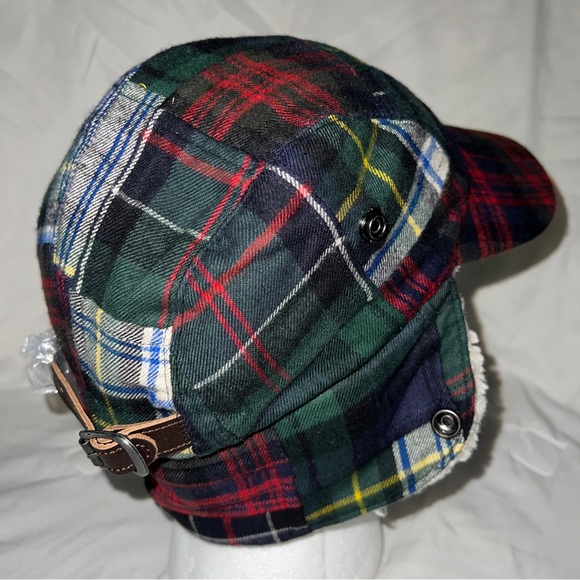 Polo Ralph Lauren Patchwork Plaid Ski Wool Shearling Hunting Trapper Cap Hat - Picture 2 of 8